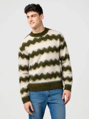 MESKI SWETER WRANGLER STRIPED SWEATER IVY GREEN 112371558. Zielone swetry męskie Wrangler, s, bez wzorów, bez kołnierzyka. Za 199.99 zł.