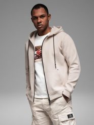 Dresowa rozpinana bluza hoodie w stylu streetwearowym – piaskowa V6 OM-SSZP-0213 - XXL. Bluzy z kapturem męskie Ombre Clothing, l, z bawełny. Za 161.99 zł.