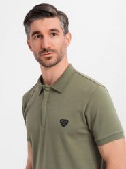 Męska koszulka polo z dekoltem na zamek - oliwkowa V5 - Rozmiar: XL. Zielone koszulki polo męskie Ombre Clothing, m, bez wzorów, z bawełny, bez ramiączek. W wyprzedaży za 69.99 zł.