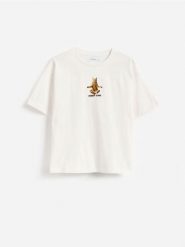 T-shirt z nadrukiem - jasnoszary. Szare koszulki dziewczęce Reserved, bez wzorów, z bawełny, bez ramiączek. Za 39.99 zł.