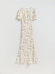 Wzorzysta sukienka maxi - wielobarwny. Sukienki damskie Reserved, l, bez wzorów, z wiskozy, bez kołnierzyka, bez ramiączek, maxi, rozkloszowane. Za 149.99 zł.