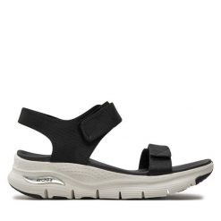 Sandały Skechers. Czarne sandały damskie Skechers, bez wzorów, bez obcasa, na płaskiej podeszwie. Za 279.99 zł.