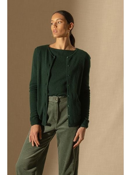 Perfect Cashmere Kaszmirowy kardigan "Amy" w kolorze ciemnozielonym rozmiar: M. Zielone kardigany damskie Perfect Cashmere, m, bez wzorów, z kaszmiru. Za 415.31 zł.