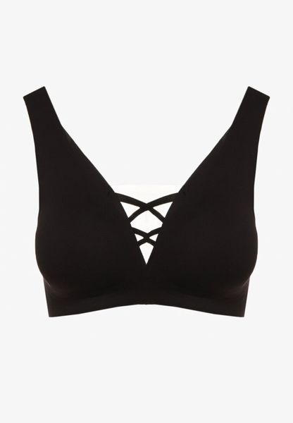 Czarny Sportowy Biustonosz Zdobiony Siateczką i Gorsetową Aplikacją Salinalla. Czarne biustonosze sportowe damskie Renee, z aplikacjami. Za 59.99 zł.