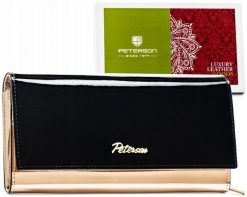 Portfel skórzany Peterson PTN 1N-409 czarny. Czarne portfele damskie Peterson, bez wzorów, z lakierowanej skóry. Za 144.99 zł.
