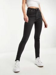 Monki Dżinsy - Slim fit - w kolorze czarnym rozmiar: W26. Czarne jeansy damskie Monki, z podwyższonym stanem. Za 52.67 zł.