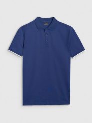 4F Koszulka polo regular męska - granatowa M. Niebieskie koszulki polo męskie 4f, m, bez wzorów, z bawełny, bez ramiączek. Za 89.99 zł.