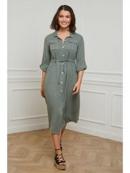 Curvy Lady Lniana sukienka w kolorze khaki rozmiar: 48/50. Brązowe sukienki damskie Curvy Lady, na co dzień, bez wzorów, ze lnu, klasyczne, bez kołnierzyka, bez ramiączek, midi, proste. Za 171.28 zł.