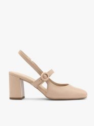 Beżowe czółenka typu slingback. Brązowe czółenka damskie Brawo sp. z o.o., bez wzorów, z gumy, bez obcasa, na obcasie. W wyprzedaży za 296.99 zł.