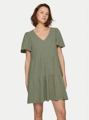Vila Sukienka letnia Libre 14095564 Khaki Regular Fit. Brązowe sukienki damskie Vila, na lato, s, bez wzorów, z bawełny, bez kołnierzyka, bez ramiączek. Za 139.99 zł.