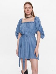 Pinko Sukienka codzienna 100808 A0G5 Niebieski Regular Fit. Niebieskie sukienki damskie Pinko, na co dzień, l, bez wzorów, z lyocellu, bez kołnierzyka, bez ramiączek, proste. Za 1,349.00 zł.