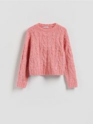 Sweter z warkoczowym splotem - różowy. Czerwone swetry klasyczne damskie Reserved, l, z dzianiny, bez kołnierzyka. Za 139.99 zł.