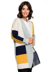 Sweter kardigan narzutka kolorowy geometryczny wzór szary. Szare kardigany damskie Polskie swetry, s, z aplikacjami, z dzianiny. Za 249.00 zł.