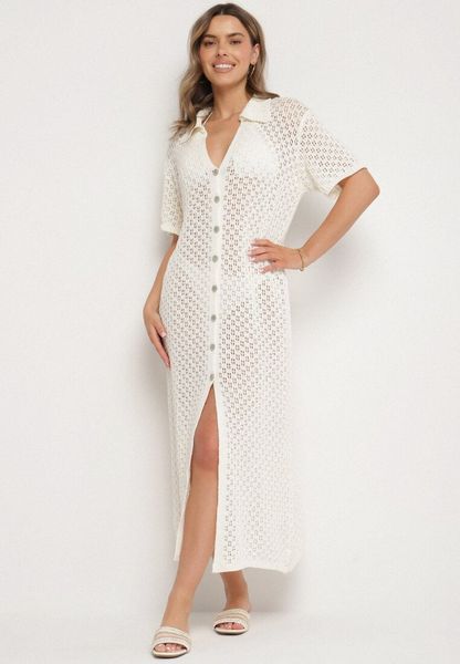 Jasnobeżowa Siateczkowa Sukienka Koszulowa z Bawełną Folaris. Brązowe sukienki damskie Born2be, na co dzień, na lato, s, bez wzorów, z bawełny, eleganckie, bez kołnierzyka, bez ramiączek, koszulowe. Za 129.99 zł.