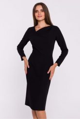 Elegancka sukienka ołówkowa z asymetrycznym dekoltem czarna. Czarne sukienki damskie Stylove, l, bez wzorów, eleganckie, z asymetrycznym kołnierzem, bez ramiączek, asymetryczne. Za 359.00 zł.