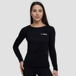 Koszulka damska joga z długim rękawem czarna Basic. Czarne t-shirty damskie GYMBEAM, s, bez wzorów, z bawełny, bez kołnierzyka. Za 66.90 zł.
