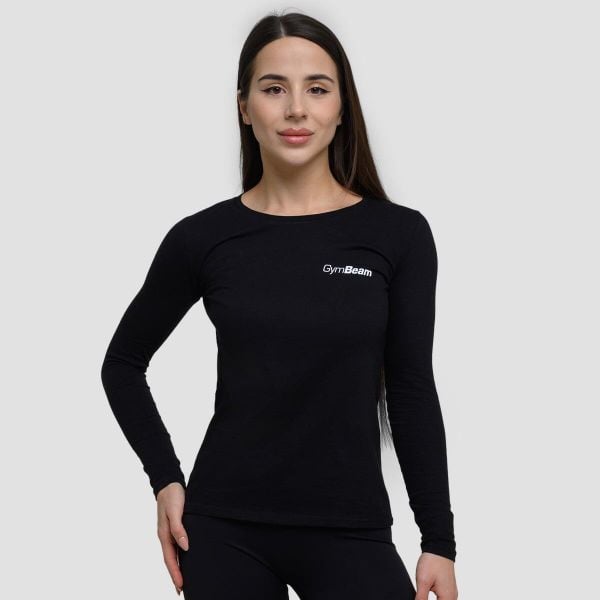 Koszulka damska joga z długim rękawem czarna Basic. Czarne t-shirty damskie GYMBEAM, s, bez wzorów, z bawełny, bez kołnierzyka. Za 66.90 zł.