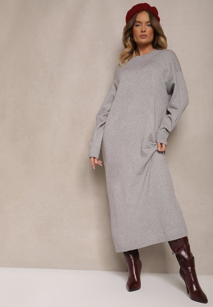Szara Pudełkowa Sukienka z Dzianiny z Wiskozą Maziala. Szare sukienki damskie Renee, na co dzień, bez wzorów, z dzianiny, eleganckie, bez kołnierzyka, bez ramiączek, midi. Za 109.99 zł.
