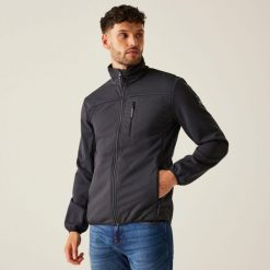 Softshell turystyczny męski Romain. Niebieskie kurtki softshell damskie Regatta, m, bez wzorów, z materiału, bez kaptura. W wyprzedaży za 279.99 zł.