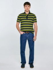 Koszulka męska polo w paski granatowo-zielona Seulis 301. Zielone koszulki polo męskie Big Star, l, z aplikacjami, z dzianiny, bez ramiączek. Za 139.99 zł.