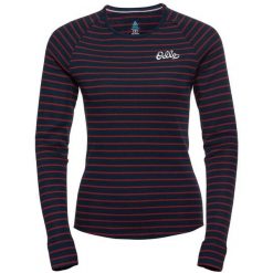 Longsleeve termoaktywny damski ODLO Warm Originals Stripes Bl Top Crew Neck. Czerwone topy damskie Odlo, bez wzorów, bez kołnierzyka. Za 299.99 zł.