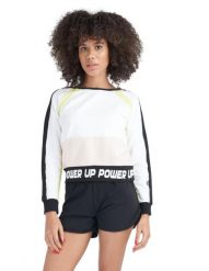 Neonowa bluza damska z okrągłym dekoltem. Białe bluzy sportowe damskie LEONE 1947 APPAREL, na lato, l, bez wzorów, z bawełny, bez ramiączek, długie, z kapturem. Za 126.26 zł.