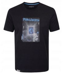 T-Shirt (Koszulka) Męska - Pako Jeans - Napis, Nadruk, Czarna. Czarne t-shirty męskie Pako Jeans, l, bez wzorów, z bawełny, bez kołnierzyka. Za 69.00 zł.