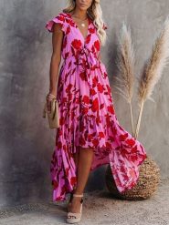 Milan Kiss Sukienka w kolorze różowo-czerwonym rozmiar: L. Różowe sukienki damskie Milan Kiss, na imprezę, l, bez wzorów, bez kołnierzyka, bez ramiączek, maxi. Za 179.22 zł.