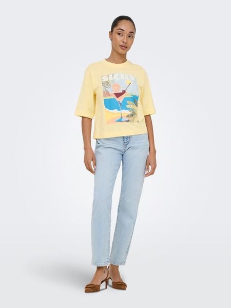 ONLY Koszulka w kolorze żółtym rozmiar: XS. Żółte t-shirty damskie Only, xs, bez wzorów, z bawełny, bez kołnierzyka. Za 61.17 zł.