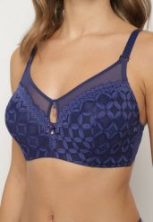Granatowy Biustonosz o Kroju Full Cup Push-Up Zdobiony Geometrycznym Wzorem Zoliri. Niebieskie biustonosze Renee, z aplikacjami, z bawełny. Za 39.99 zł.