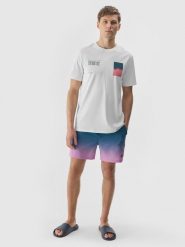 4F T-shirt z nadrukiem męski - biały M. Białe t-shirty męskie 4f, m, z aplikacjami, z bawełny, bez kołnierzyka. W wyprzedaży za 39.99 zł.