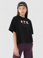 4F Crop top oversize z nadrukiem dziewczęcy - czarny 158 (12-13 lat). Czarne koszulki dziewczęce 4f, bez wzorów, z bawełny, bez ramiączek. W wyprzedaży za 19.99 zł.