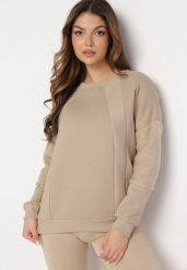 Beżowa Bluza z Ozdobnym Łańcuszkiem Letonia. Brązowe bluzy bez kaptura damskie Born2be, z bawełny. Za 89.99 zł.