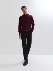 Rozpinany sweter z wełny merino - bordowy. Czerwone kardigany męskie Reserved, l, bez wzorów, z wełny, bez kołnierzyka. Za 239.99 zł.