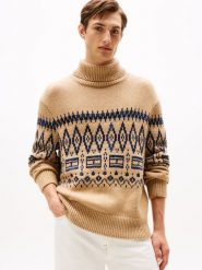 Tommy Hilfiger wełniany sweter Mężczyźni beżowy|niebieski, XL. Brązowe swetry męskie Tommy Hilfiger, m, bez wzorów, z dzianiny, bez kołnierzyka. Za 599.95 zł.