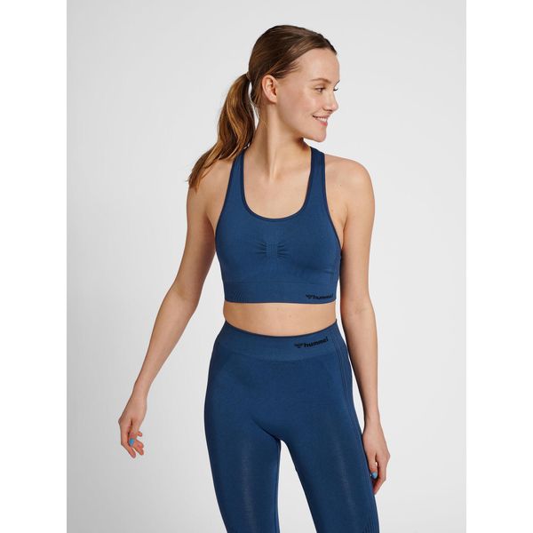 Damski bezszwowy biustonosz sportowy Hummel Shaping. Niebieskie biustonosze sportowe damskie HUMMEL, bez wzorów, z dzianiny. Za 164.00 zł.