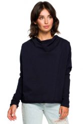 Granatowa Oversizowa Bluza z Dekoltem Typu Woda. Brązowe bluzy bez kaptura damskie MOE, l, z bawełny. Za 209.90 zł.