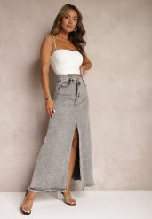 Szara Postrzępiona Spódnica Maxi z Jeansu z Rozcięciem Feedi. Szare spódniczki damskie Renee, m, bez wzorów, z jeansu, z podwyższonym stanem, maxi, trapezowe. Za 159.99 zł.
