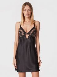 Chantelle X Koszula nocna T01GD0 Czarny Regular Fit. Czarne koszule nocne damskie Chantelle X, bez wzorów, z satyny. Za 609.99 zł.