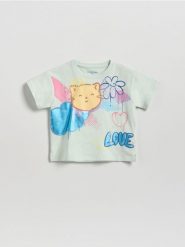 T-shirt z nadrukiem - jasnozielony. Zielone koszulki dziewczęce Reserved, m, bez wzorów, z bawełny, bez ramiączek. Za 32.99 zł.