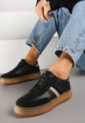 Czarne Sneakersy Tenisówki z Metalicznym Paskiem Hanalie. Czarne trampki i tenisówki damskie Born2be, z aplikacjami, z jeansu. Za 84.99 zł.