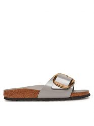 Birkenstock Klapki Madrid Big Buckle Hex 1029534 Szary. Szare klapki damskie Birkenstock, bez wzorów, ze skóry, bez obcasa. Za 499.99 zł.