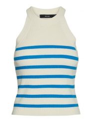 Vero Moda Top dzianinowy w kolorze kremowo-niebieskim rozmiar: XL. Brązowe topy damskie Vero Moda, xl, bez wzorów, z dzianiny, bez kołnierzyka. Za 28.44 zł.