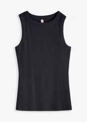 Top w prążek z czystej bawełny organicznej. Czarne topy damskie bonprix, bez wzorów, z bawełny, bez kołnierzyka. Za 37.99 zł.