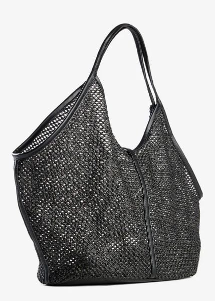 Torebka z siateczki z wyjmowaną szaszetką wewnętrzną. Czarne shopper bag damskie bonprix, bez wzorów, bez dodatków. Za 112.99 zł.
