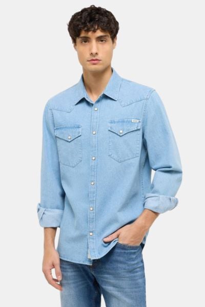 Męska Koszula Mustang Style Duver Denim Blue 1017538 5000 100. Niebieskie koszule męskie Mustang, m, bez wzorów, z denimu, bez kołnierzyka, bez ramiączek. Za 119.99 zł.