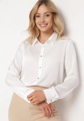 Biała Koszula o Klasycznym Fasonie Zapinana na Guziki Dlinesta. Białe koszule damskie Born2be, l, bez wzorów, z jeansu, eleganckie, bez kołnierzyka, bez ramiączek. Za 89.99 zł.