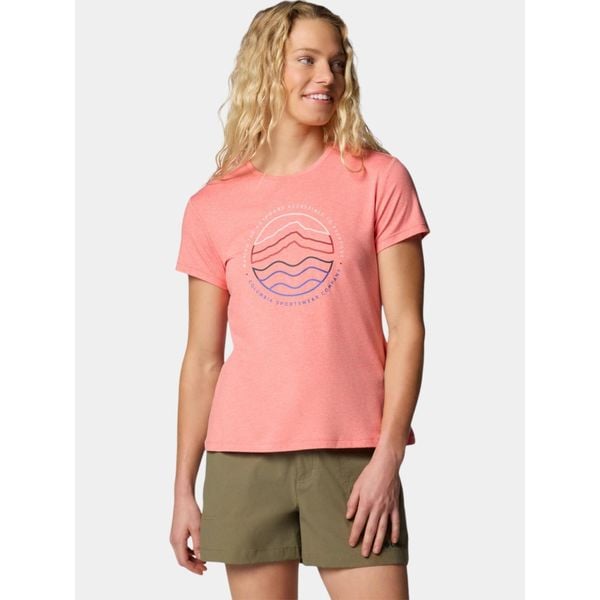 Koszulka szybkoschnąca damska Columbia Sloan Ridge Graphic SS Tee. Czerwone bluzki damskie Columbia, l, bez wzorów, bez kołnierzyka. Za 114.99 zł.