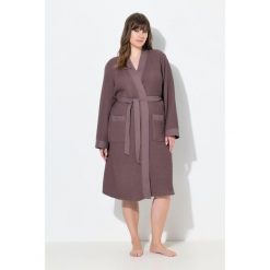 Damskie Szlafrok kołnierz szalowy pasek pika waflowa długi rękaw. Brązowe szlafroki damskie Ulla Popken, plus size, bez wzorów, z bawełny, plus size. Za 279.99 zł.