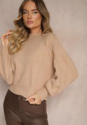 Ciemnobeżowy Sweter z Wiskozą i Splotem w Stylu Warkocz z Półgolfem Sinithia. Brązowe swetry klasyczne damskie Renee, na zimę, z wiskozy, bez kołnierzyka. Za 99.99 zł.